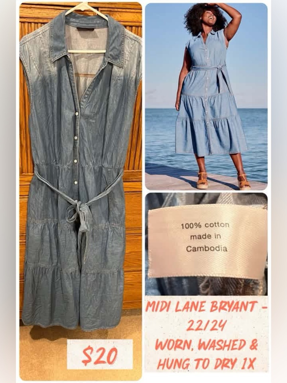 Lane Bryant Light Blue Chambray Button-Front Midi Dress - 22/24
